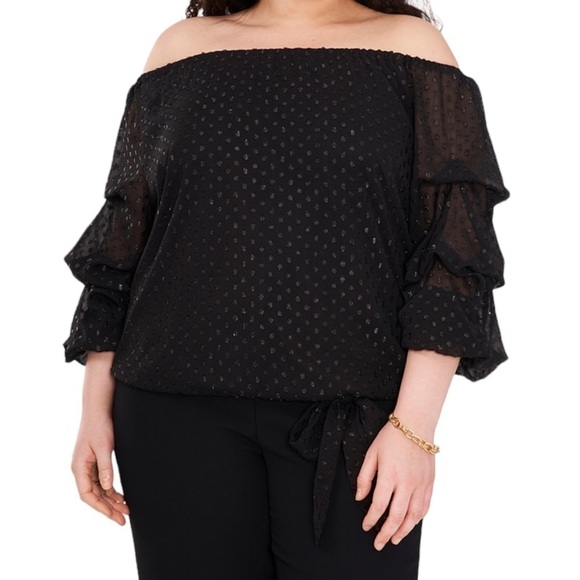MSK Plus Size Off-The-Shoulder 3/4-
Tiered-Ruffle-Sleeve Top. Black Sz.2X NWT - Picture 8 of 8